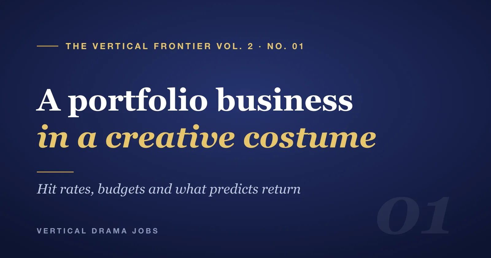 Navy and gold title card reading 'A Portfolio in a Creative Costume' from The Vertical Frontier series