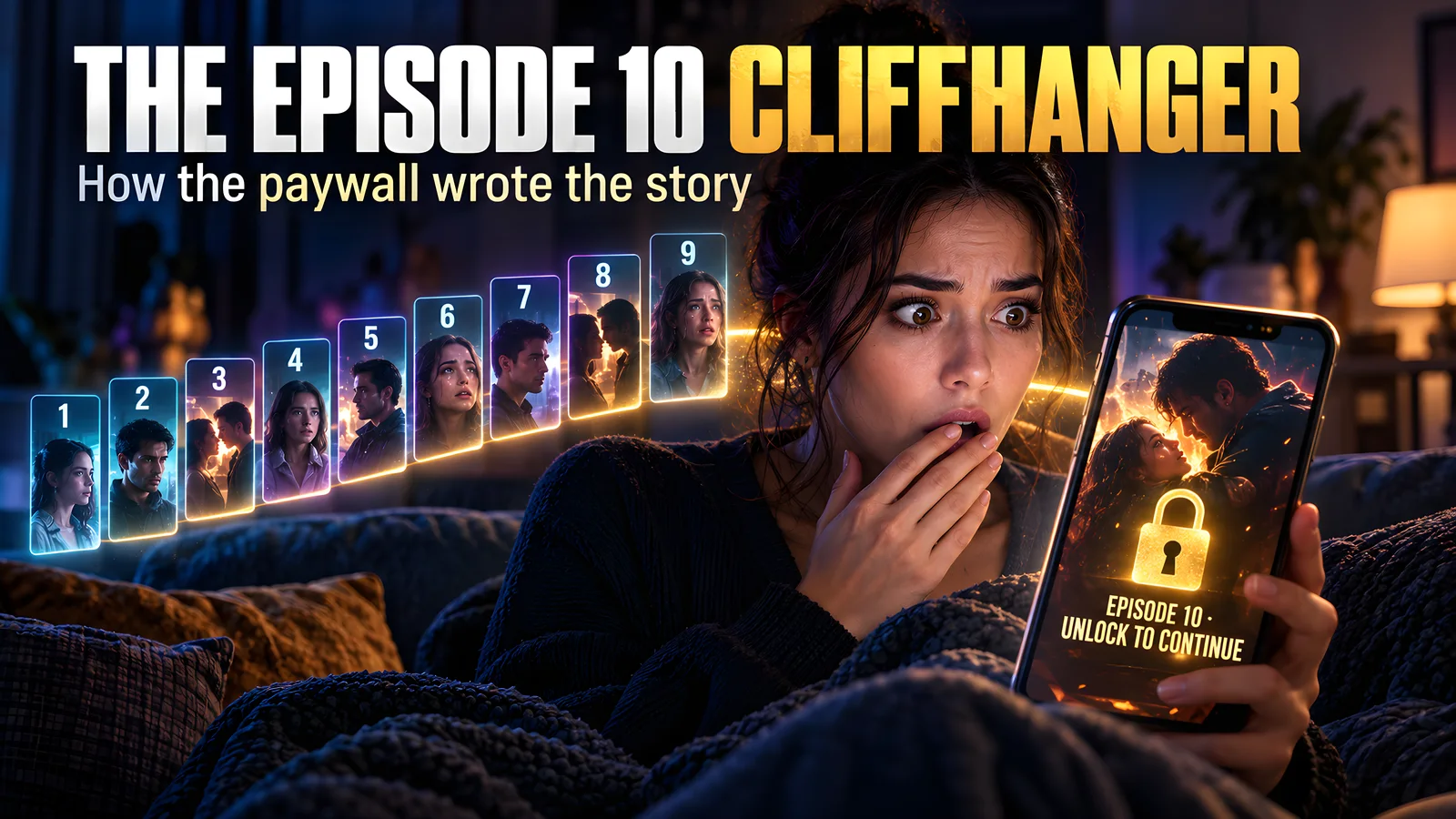 A viewer gasps as episode 10 of a micro drama locks behind a paywall