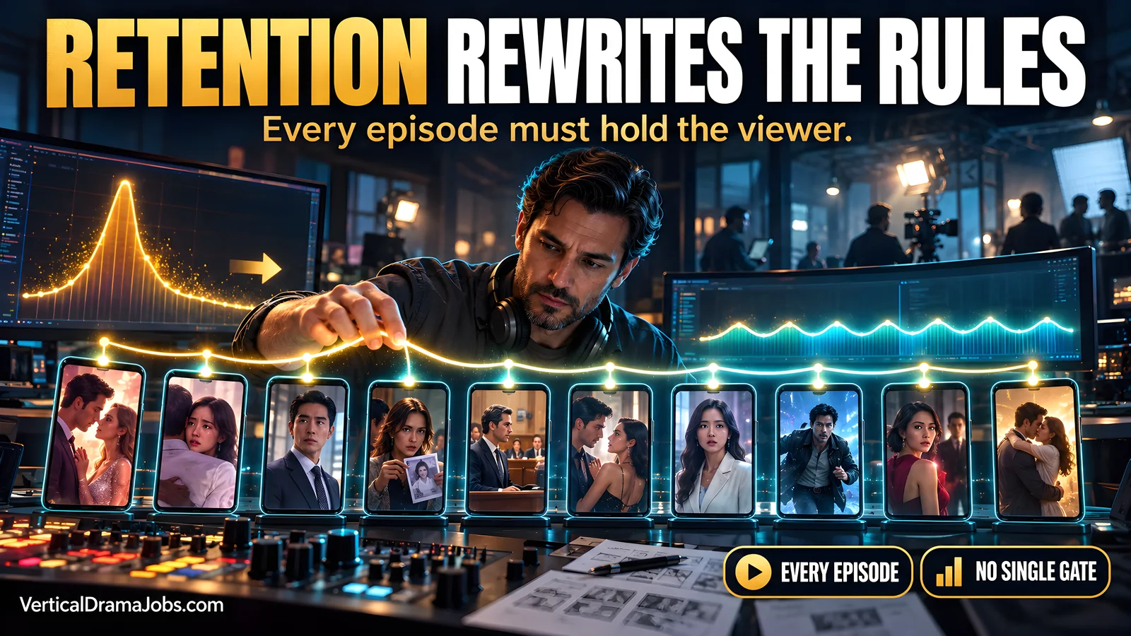 An editor spreads one episode ten tension spike into an even ribbon of hooks across ten vertical screens.